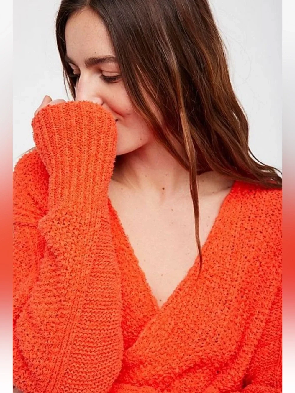 Free People Coco V-neck Sweater Oversized Chunky Orange Fall Boho Women Medium M